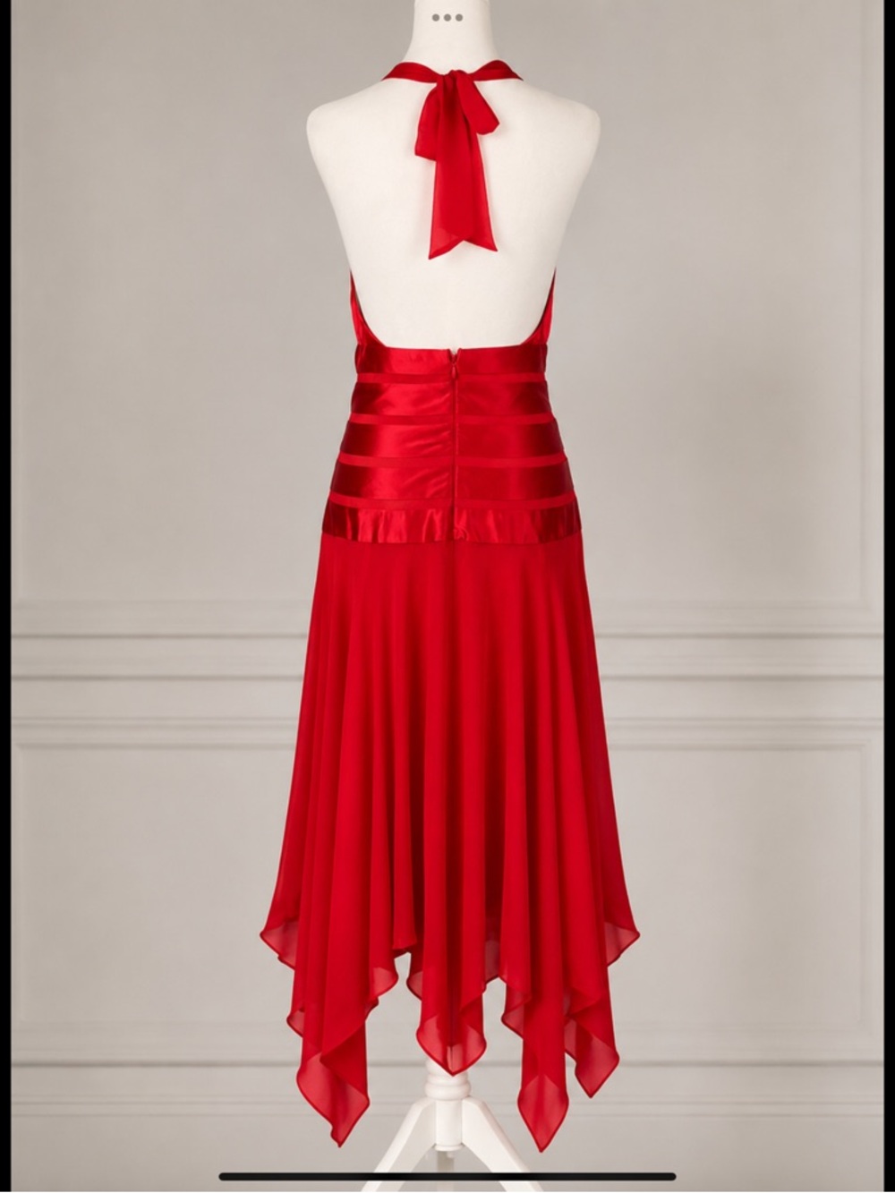 BCBGMAXAZRIA Pure Silk Halter Dress Red Y2K Glam Cocktail Evening Dress 10P - Picture 6 of 16